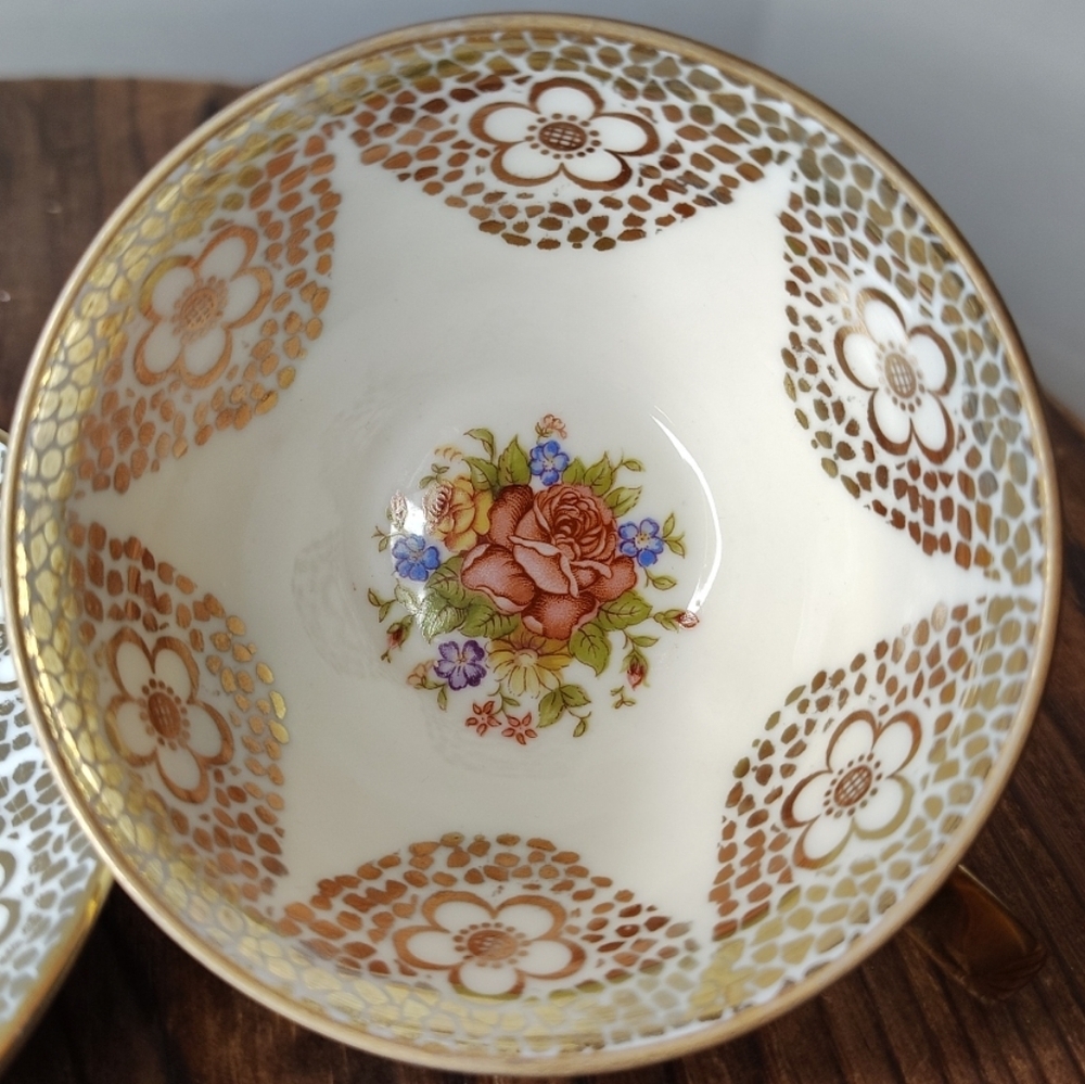 Winterling Bavaria Germany Floral Cup & Saucer Small Gold Flowers Spots Vintage - Picture 2 of 16